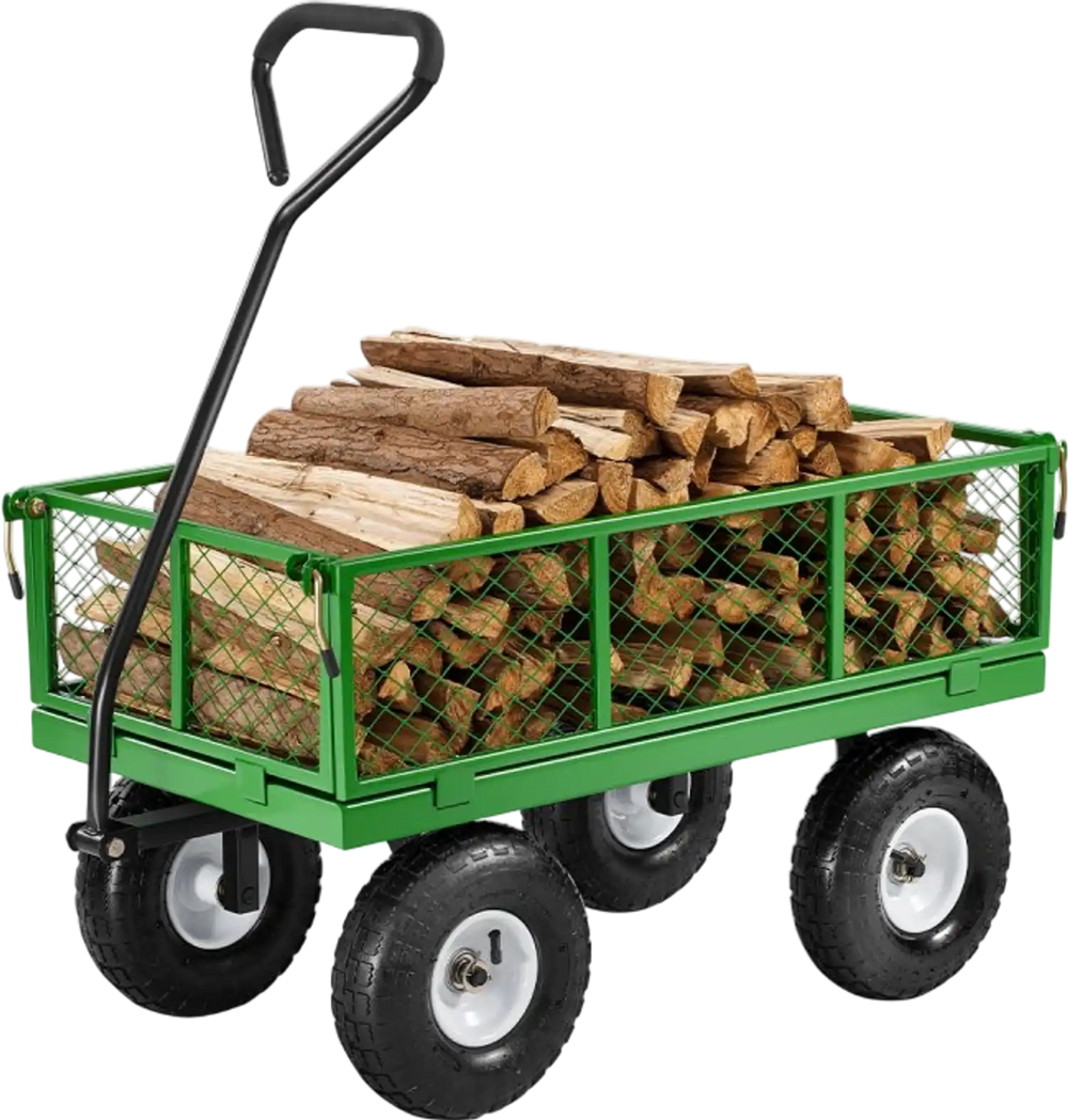 VEVOR 680 Lbs Steel Garden Cart on Wheels, Heavy Duty Garden Wagon Cart Pullable, Metal Outdoor Utility Yard Wagon Carts with 10" Tires, Mesh Removable Sides and 180°Rotating Handle