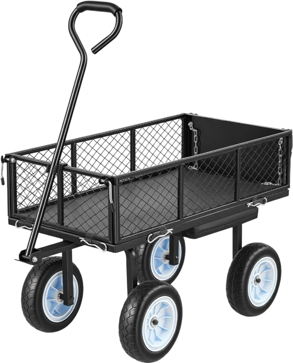 VEVOR Garden Cart with Seat, 500 LBS, Rolling Steel Garden Work Seat with Wheels, Heavy Duty Gardening Stool, with Tool Tray & Adjustable Handle, Outdoor Yard Wagon, for Lawn, Patio, Backyard, Black