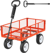 VEVOR Garden Cart, 900 LBS, Heavy Duty Steel Yard and Garden Utility Wagon with 10-Inch Tires, Outdoor Gardening Stool with Adjustable Handle, Detachable Side Panels, Attach to ATV or Tractor, Red