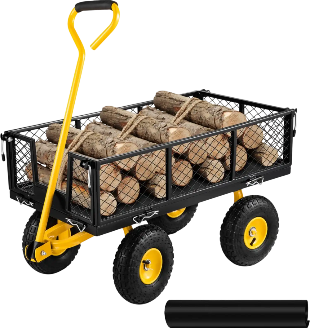 VEVOR Steel Garden Cart, Heavy Duty 500 lbs Capacity, with Removable Mesh Sides to Convert into Flatbed, Utility Metal Wagon with 180° Rotating Handle and 10 in Tires, Perfect for Garden, Farm, Yard