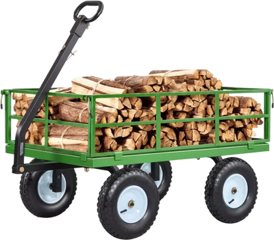 VEVOR Steel Garden Cart, 1200 lbs Heavy Duty Pullable Garden Wagon Yard Cart, 2 in 1 Outdoor Metal Utility Wagon Yard Trailer with 13