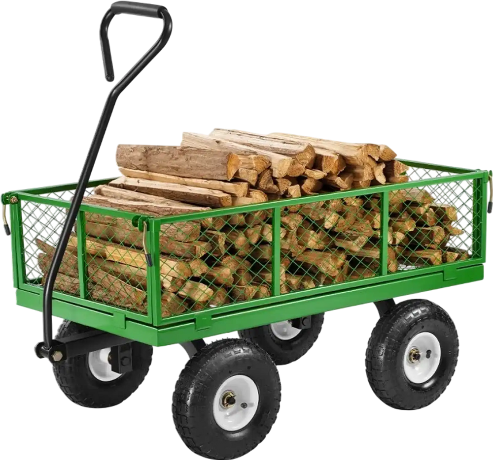 VEVOR 900 Lbs Steel Garden Cart on Wheels, Heavy Duty Pullable Garden Wagon Yard Cart, Outdoor Metal Utility Wagon with 10" Tires and Mesh Removable Sides(Convert to Flatbed), and 180°Rotating Handle
