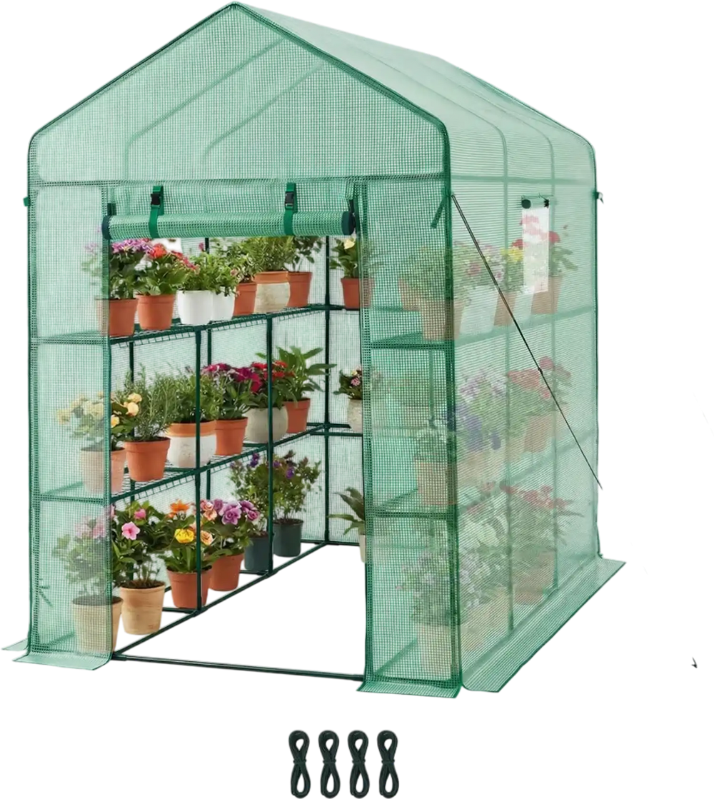 VEVOR Walk-in Green House, 54 x 81.1 x 77.2 in, Greenhouse with Shelves, High Strength PE Cover with Zipper Door and Steel Frame, Assembly in Minutes, Suitable for Planting and Storage