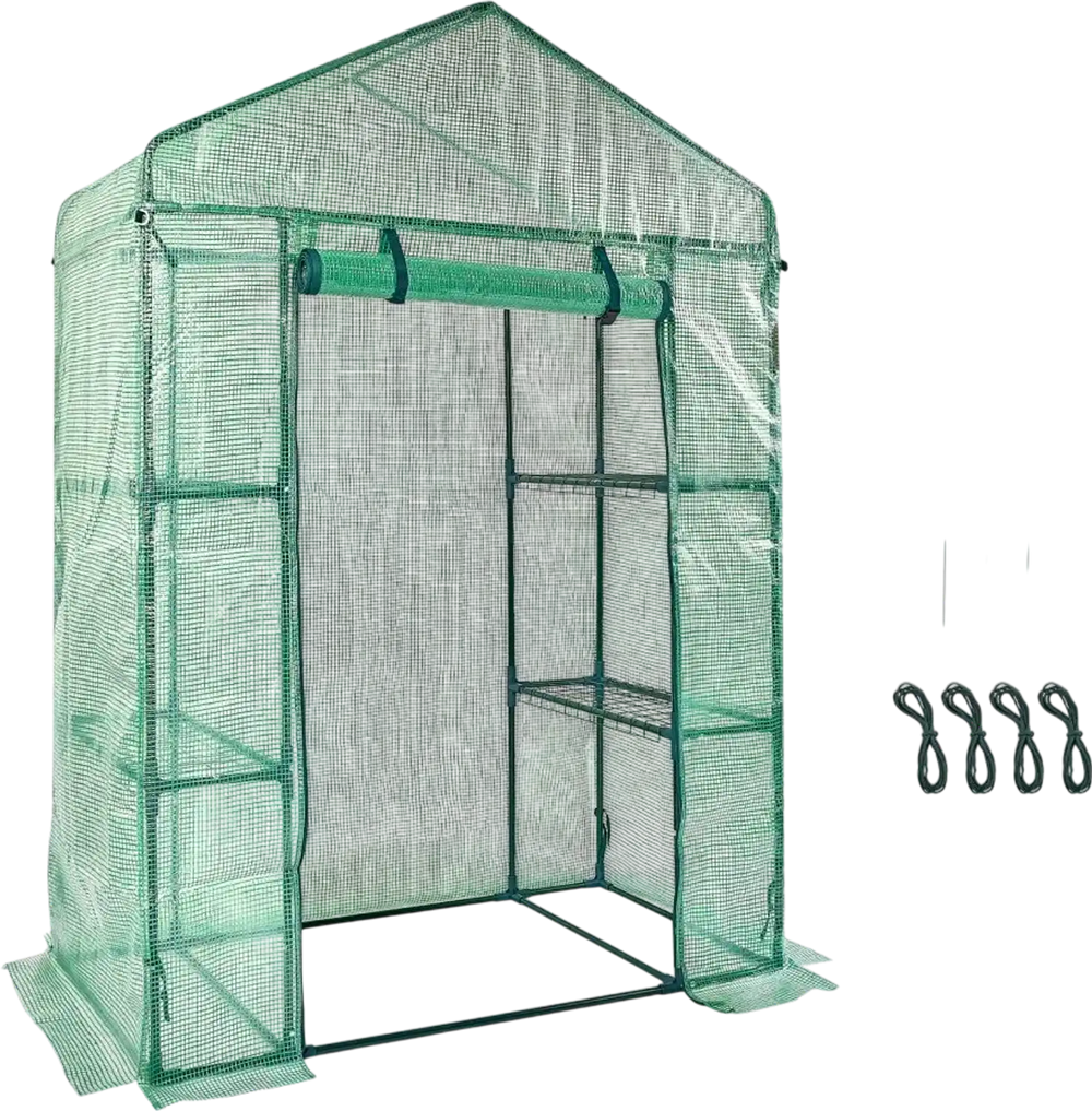 VEVOR Walk-in Green House, 4.6 x 2.4 x 6.7 ft, Greenhouse with Shelves, High Strength PE Cover with Doors, Windows and Steel Frame, Set Up in Minutes, for Planting and Storage