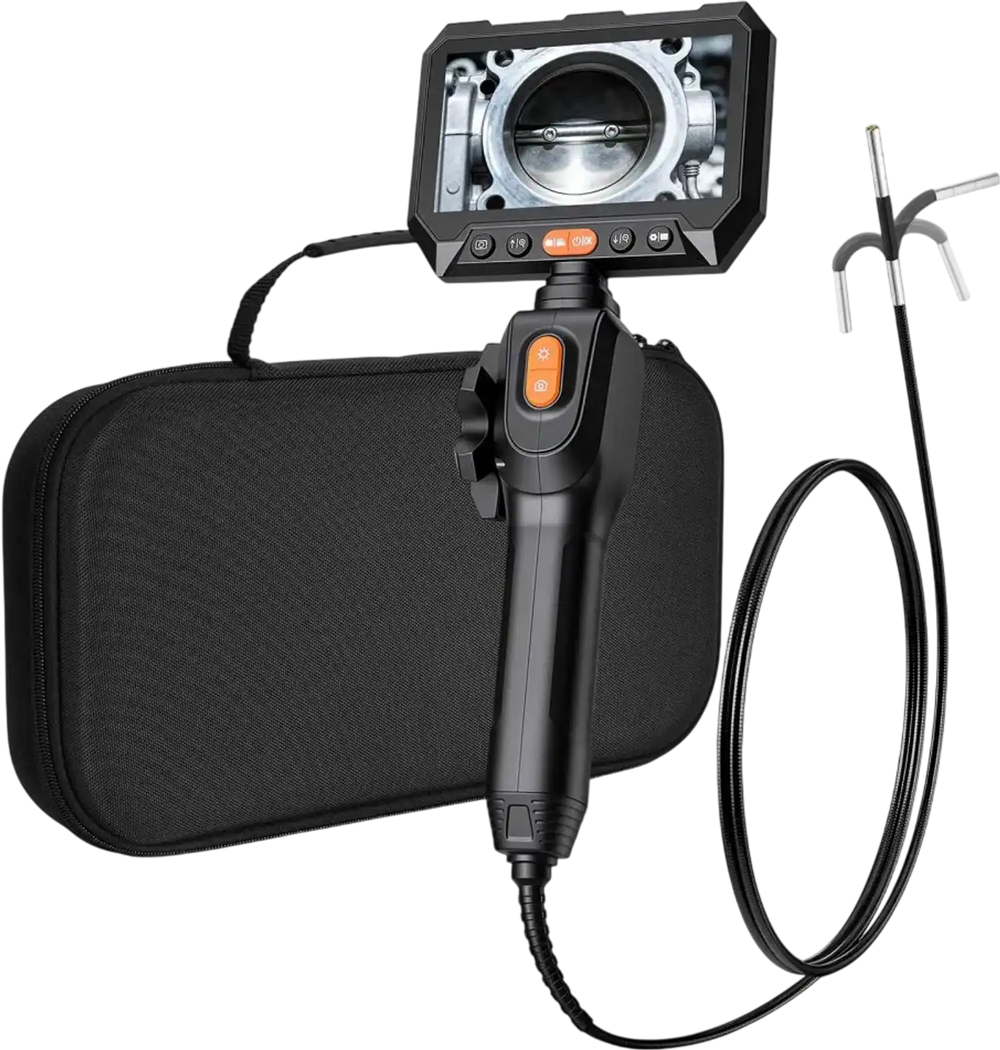 VEVOR Articulating Borescope with 0.15" Ultra Slim Lens, Two-Way Articulated Endoscope with Light, 5" HD IPS Screen, 8X Zoom, 5000mAh Inspection Camera for Auto, Tight Mechanical Spaces (4.9FT Cable)
