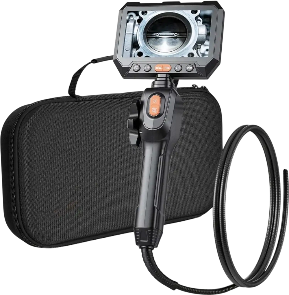 VEVOR 2-Way Dual-Lens Articulating Endoscope with Light, 1080P HD Industrial Borescope Inspection Camera with 0.24-inch Slim Articulated Probe, Rigid Snake Scope Cam for Wall Automotive Inspect-4.9FT