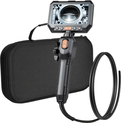VEVOR 2-Way Dual-Lens Articulating Endoscope with Light, 1080P HD Industrial Borescope Inspection Camera with 0.24-inch Slim Articulated Probe, Rigid Snake Scope Cam for Wall Automotive Inspect-4.9FT
