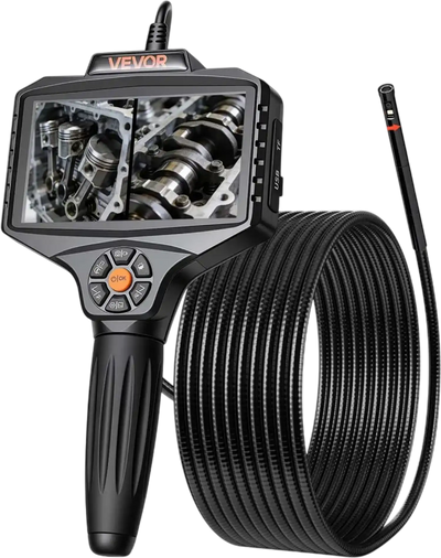 VEVOR Endoscope with Light, 360° View Coverage Industrial Borescope Inspection Camera with Rotating Probe, 1080P HD Rigid Snake Scope Cam for Wall Automotive Engine Inspect-16.4FT