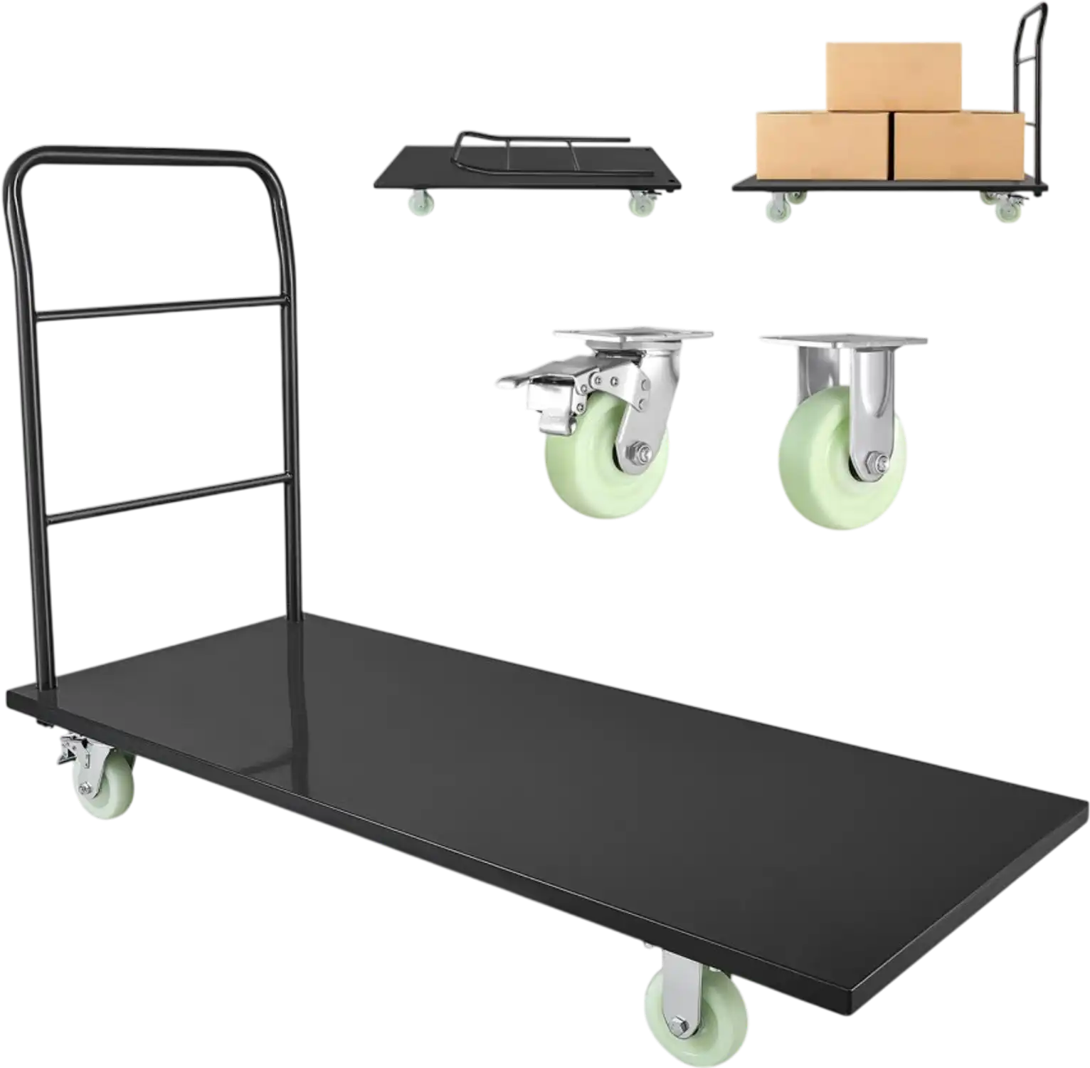 Vevor Platform Truck Heavy-Duty 2000 lb Steel Flatbed Cart with Swivel Wheels and Handle 60