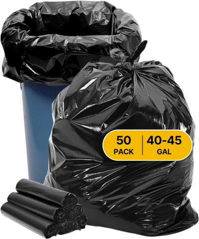 VEVOR Contractor Trash Bags, 40-45 Gallon Heavy Duty Contractor Trash Bags, 1.7 MIL Thick Large Black Industrial Garbage Bag, Big Garbage Bag (50 Count), for Commercial, Household and Industrial Use