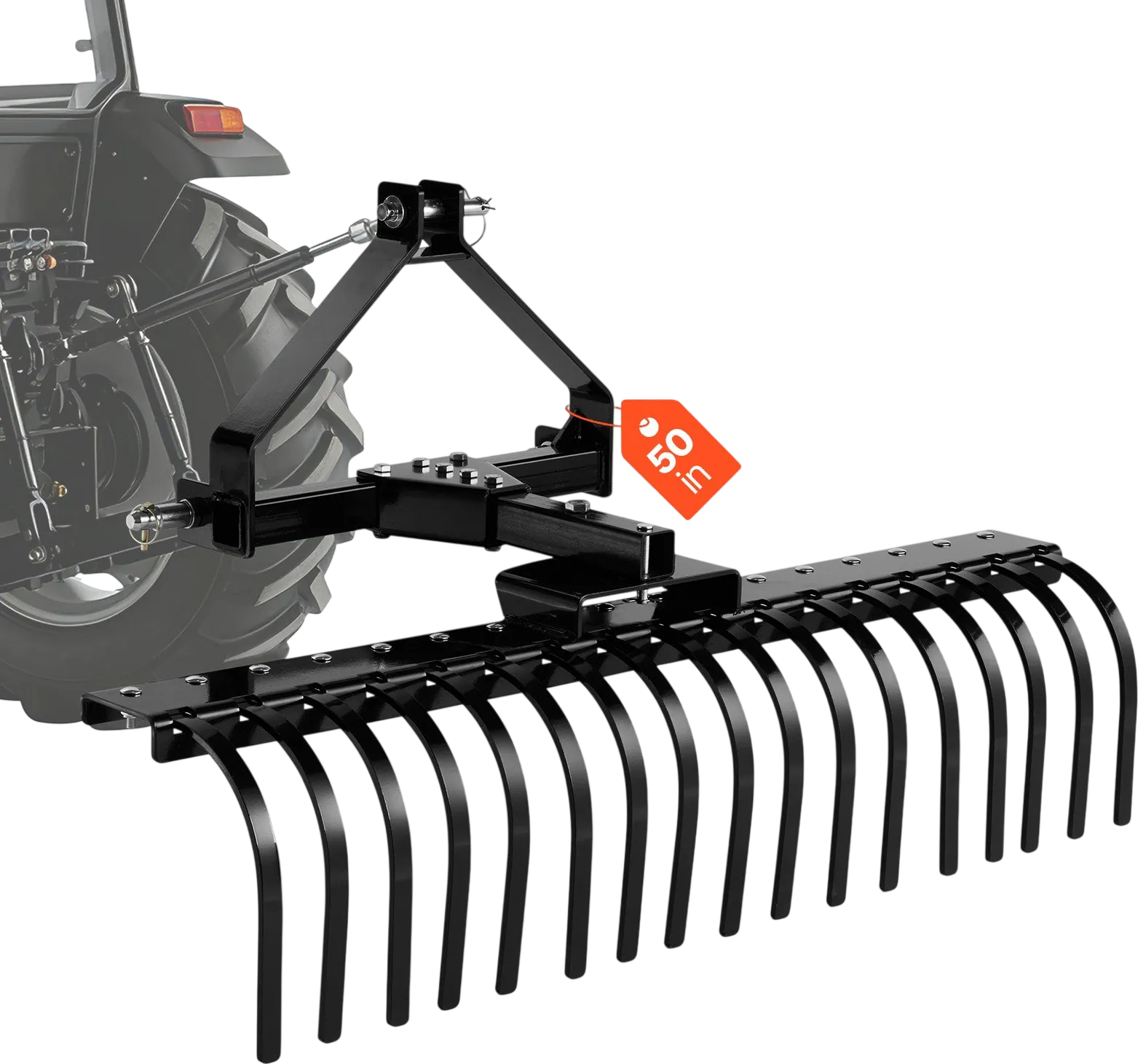 Vevor Tow Behind Landscape Rake 50 in. 17 Steel Tines with 3-Point Universal Hitch New