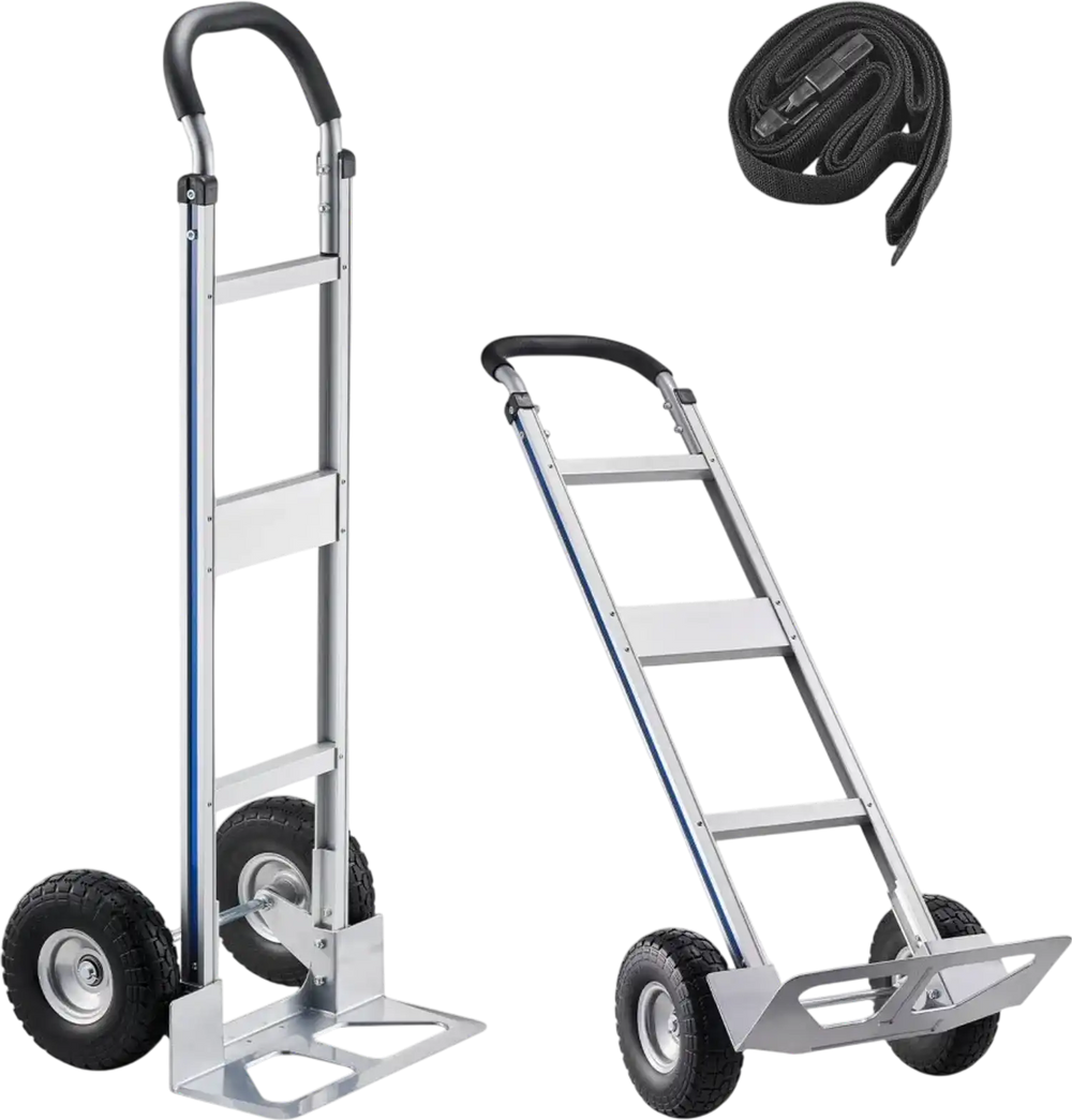 VEVOR Hand Truck, 500 lbs Load Capacity, Heavy-Duty Hand Truck Dolly with Non-Slip Wheels & Handle, Aluminum Alloy Portable Trolley Dolly with Tie-down Strap for Moving Home, Office, Warehouse