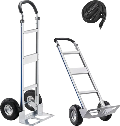 VEVOR Hand Truck, 500 lbs Load Capacity, Heavy-Duty Hand Truck Dolly with Non-Slip Wheels & Handle, Aluminum Alloy Portable Trolley Dolly with Tie-down Strap for Moving Home, Office, Warehouse