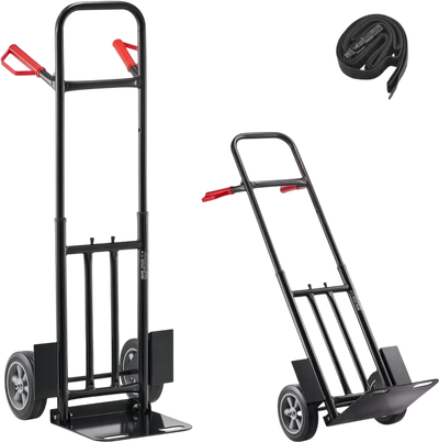 VEVOR Hand Truck, 600 lbs Load Capacity, Heavy-Duty Hand Truck Dolly with Wheels & Telescoping Handle, Portable Trolley Dolly with Tie-down Strap for Moving Home, Office, Warehouse, Supermarket