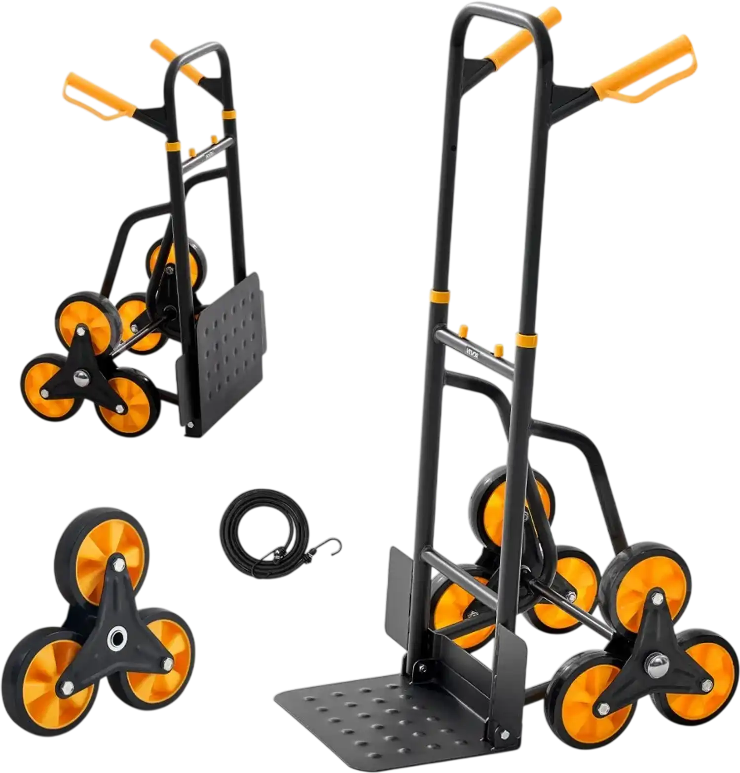 Vevor Stair Climbing Cart Heavy-Duty Folding Trolley 440 lbs Capacity with Telescoping Handle, 6 Wheels & 2 Bungee Cords New