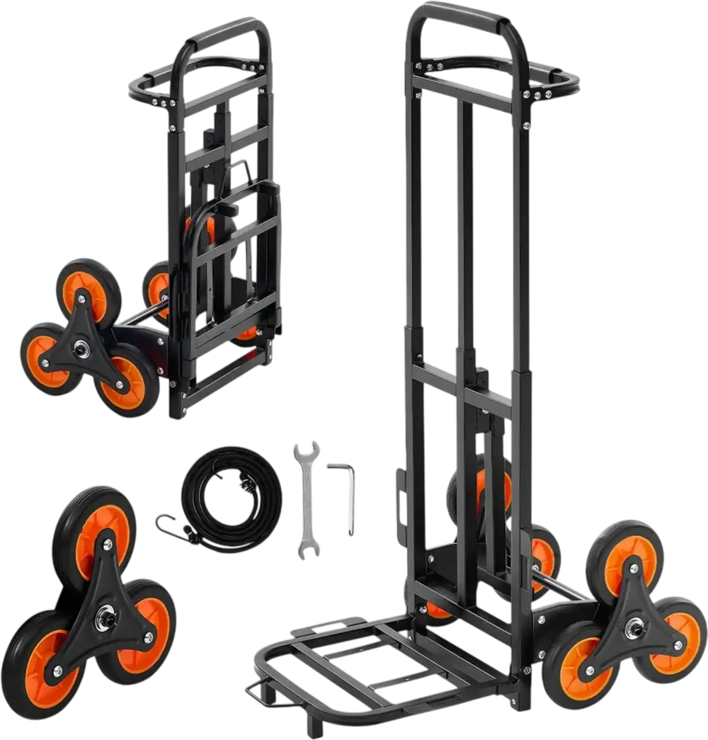 VEVOR Stair Climbing Cart, 220 lbs Stair-Climbing Capacity, Heavy-Duty Folding Trolley Cart with Telescoping Handle, 6 Wheels and 2 Bungee Cords, Stair Climber Dolly for Home, Groceries, Warehouse