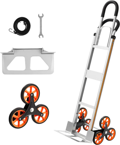 VEVOR Stair Climbing Cart, 330 lbs Stair-Climb Capacity, Aluminum Alloy Folding Trolley Cart with Telescoping Handle, 6 Wheels and 2 Bungee Cords, Stair Climber Dolly for Home, Groceries, Warehouse