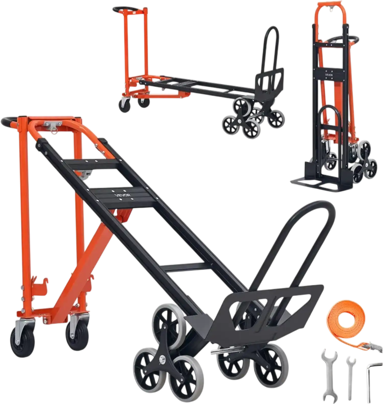 Vevor Stair Climbing Cart 3-in-1 Industrial Convertible Hand Truck Dolly 770 lbs Orange Silver New