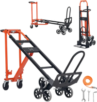VEVOR 3 in 1 Industrial Convertible Stair Climbing Cart, 770 lbs Max Load, Folding Hand Truck Dolly with Handle & Wheels, Stair Climbing Utility Trolley for Transport & Moving, Orange & Silver