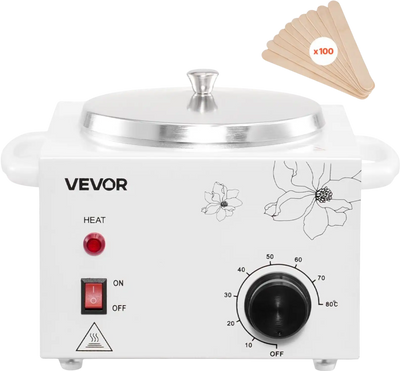 VEVOR Single Wax Warmer, 600ML Professional Wax Warmer for Hair Removal, 32 ℉ to 176℉ Adjustable Electric Waxing Heater Pot with 100PCS Waxing Sticks for Home Use, Beauty Salon, Spa
