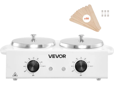 VEVOR Double Wax Warmer, 1200ML Professional Dual Wax Warmer for Hair Removal, 32 ℉ - 212℉ Adjustable Electric Waxing Heater Pot with 50PCS Waxing Sticks for Home Use, Beauty Salon, Spa
