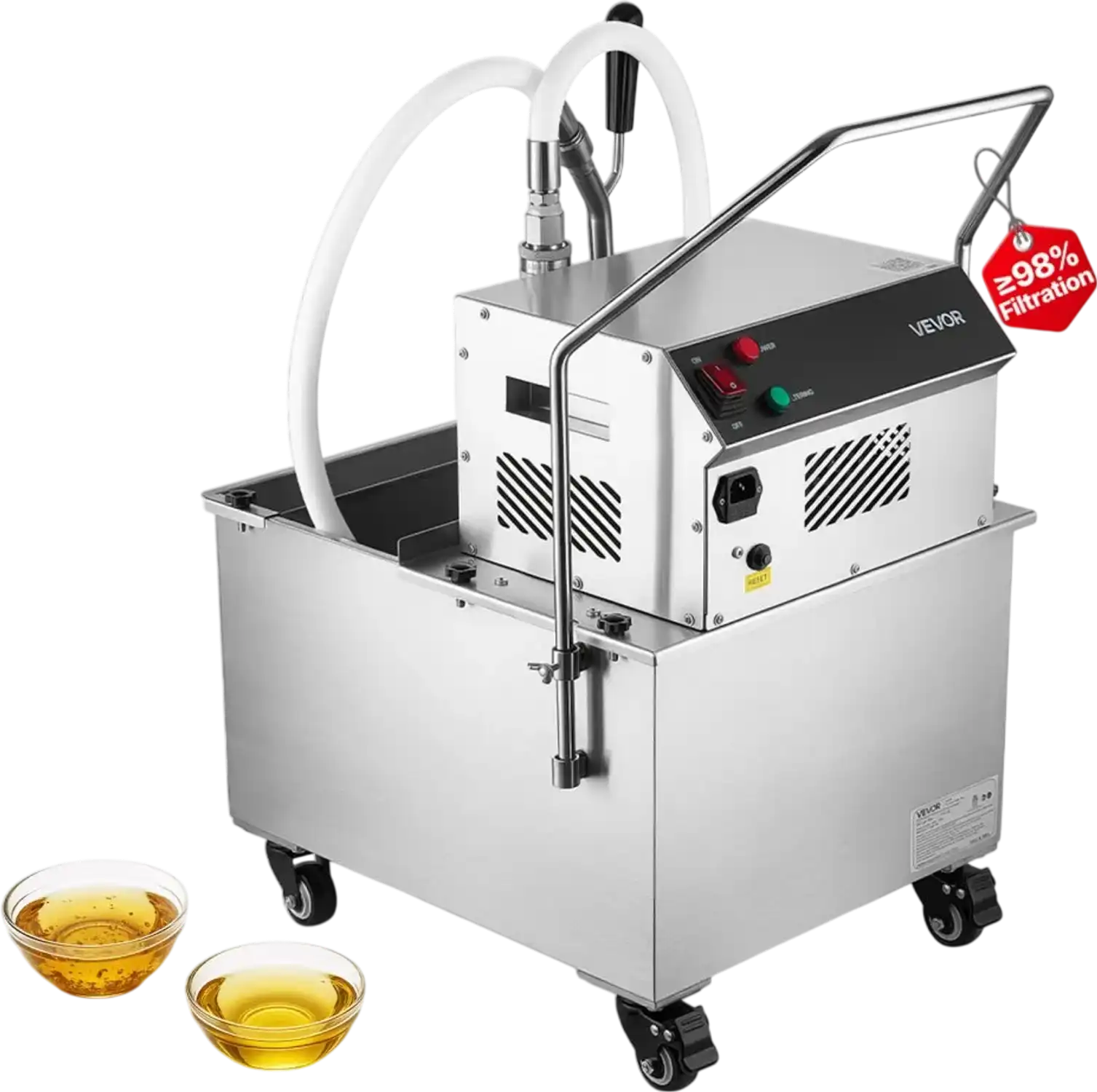Vevor Fryer Filter Machine Commercial Mobile 38L 10Gal 370W Stainless Steel New
