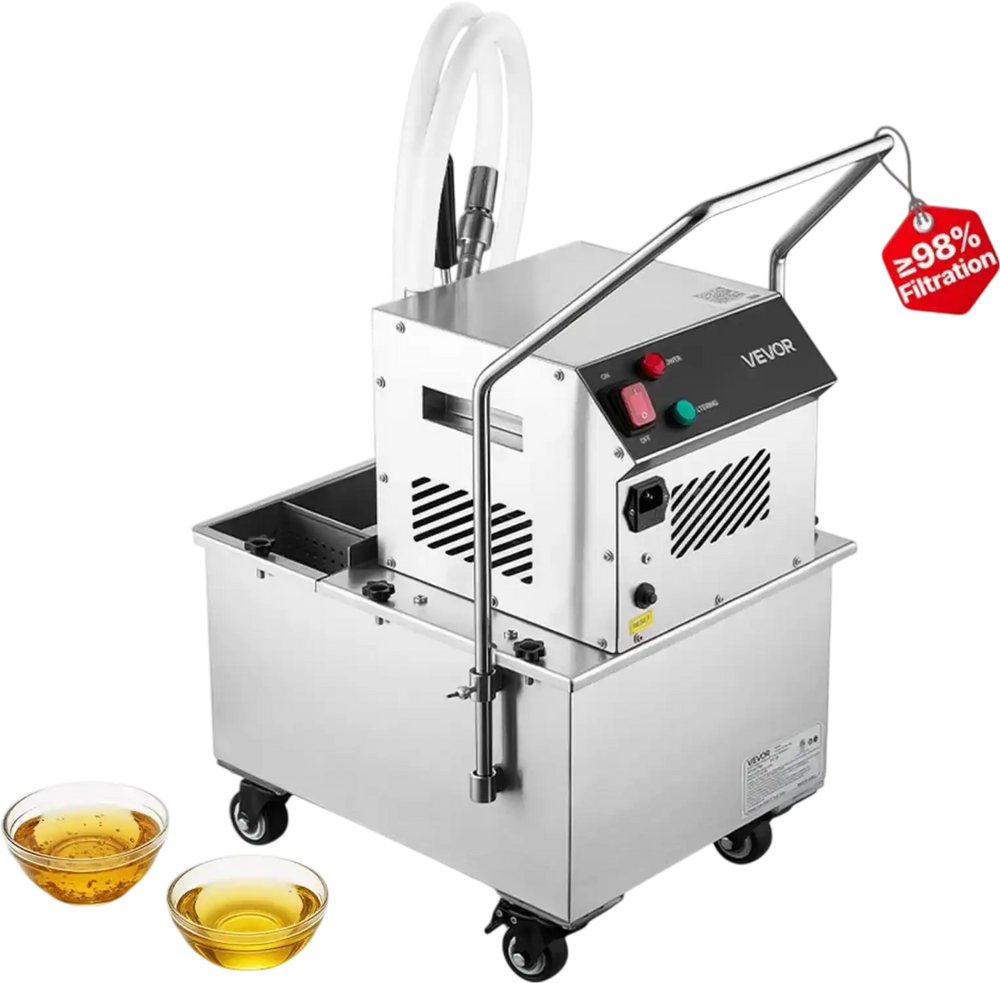 VEVOR Commercial Mobile Fryer Filter Machine 18L /4.8Gal Filter Truck Cart, 370W Deep Frying Oil Filtration System, Stainless Steel, 12 L/min Filtering Speed, for Restaurant, Kitchen, Burger Shop