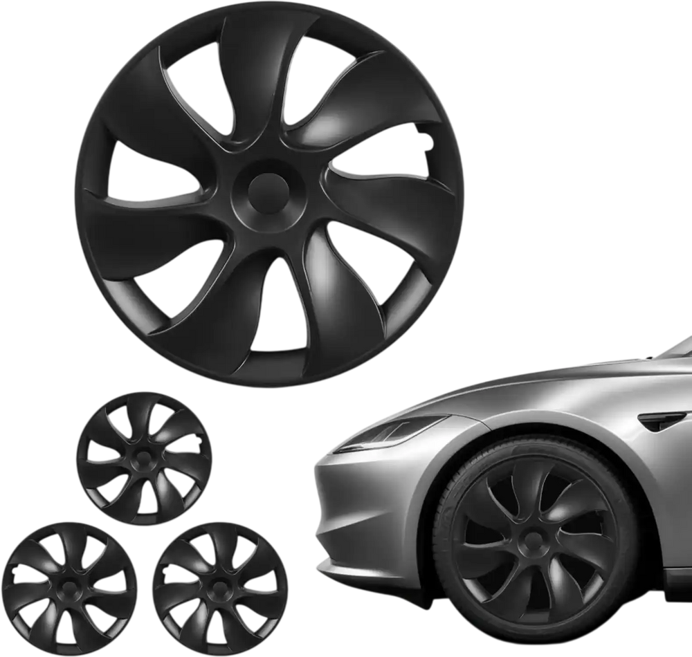 VEVOR Hubcaps Wheel Covers for 2021-2024 Tesla Model Y, 19 Inch Set of 4 Wheel Rim Cover Hubcaps OEM Style Replacement, R19 Size Snap On Car Hub Caps, Premium 7-Spoke ABS Tire Rim Caps, Matte Black