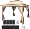 VEVOR Outdoor Canopy Gazebo Tent, Portable Canopy Shelter with 11'x11' Large Shade Space for Party, Backyard, Patio Lawn and Garden, 4 Sandbags, Carrying Bag and Netting Included, Brown