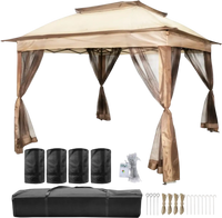VEVOR Outdoor Canopy Gazebo Tent, Portable Canopy Shelter with 11'x11' Large Shade Space for Party, Backyard, Patio Lawn and Garden, 4 Sandbags, Carrying Bag and Netting Included, Brown