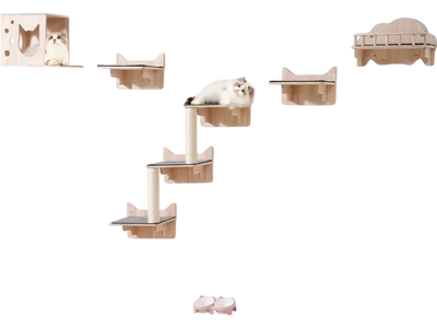 VEVOR Wall Mounted Cat Shelves, Cat Wall Shelves and Perches with Jumping Boards, Nest, Barrier Board & Cat Tree, Cat Floating Furniture up to 40 lbs for Sleeping, Playing, Climbing, Set of 5