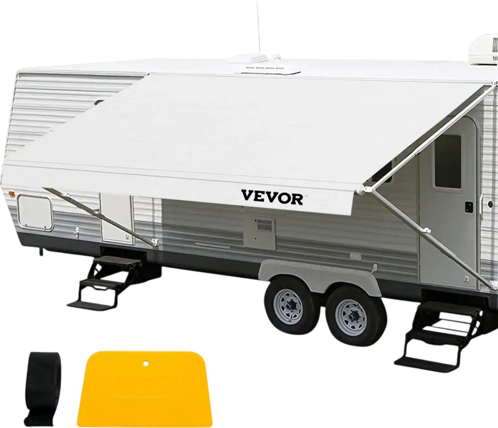 VEVOR RV Awning Fabric Replacement, 14 ft, 15oz Vinyl Waterproof Sun Shade, Outdoor Canopy RV Replacement Fabric for Camper, Trailer, and Motor Home Awnings, Fabric Size 13 ft 2 inWhite