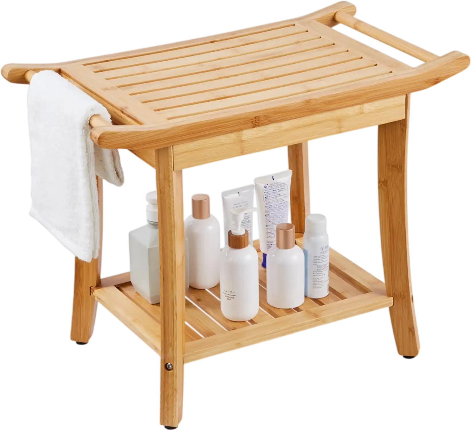 Vevor Shower Bench Bamboo Bathroom Stool with Storage Shelf New