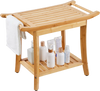 VEVOR Bamboo Shower Bench, 24 x 13.8 x 18.9 in, Waterproof Shower Stool Chair with Storage Shelf Handle, 300 lbs Load Capacity Spa Bath Seat Organizer, for Adults Seniors Women Elderly Indoor Outdoor