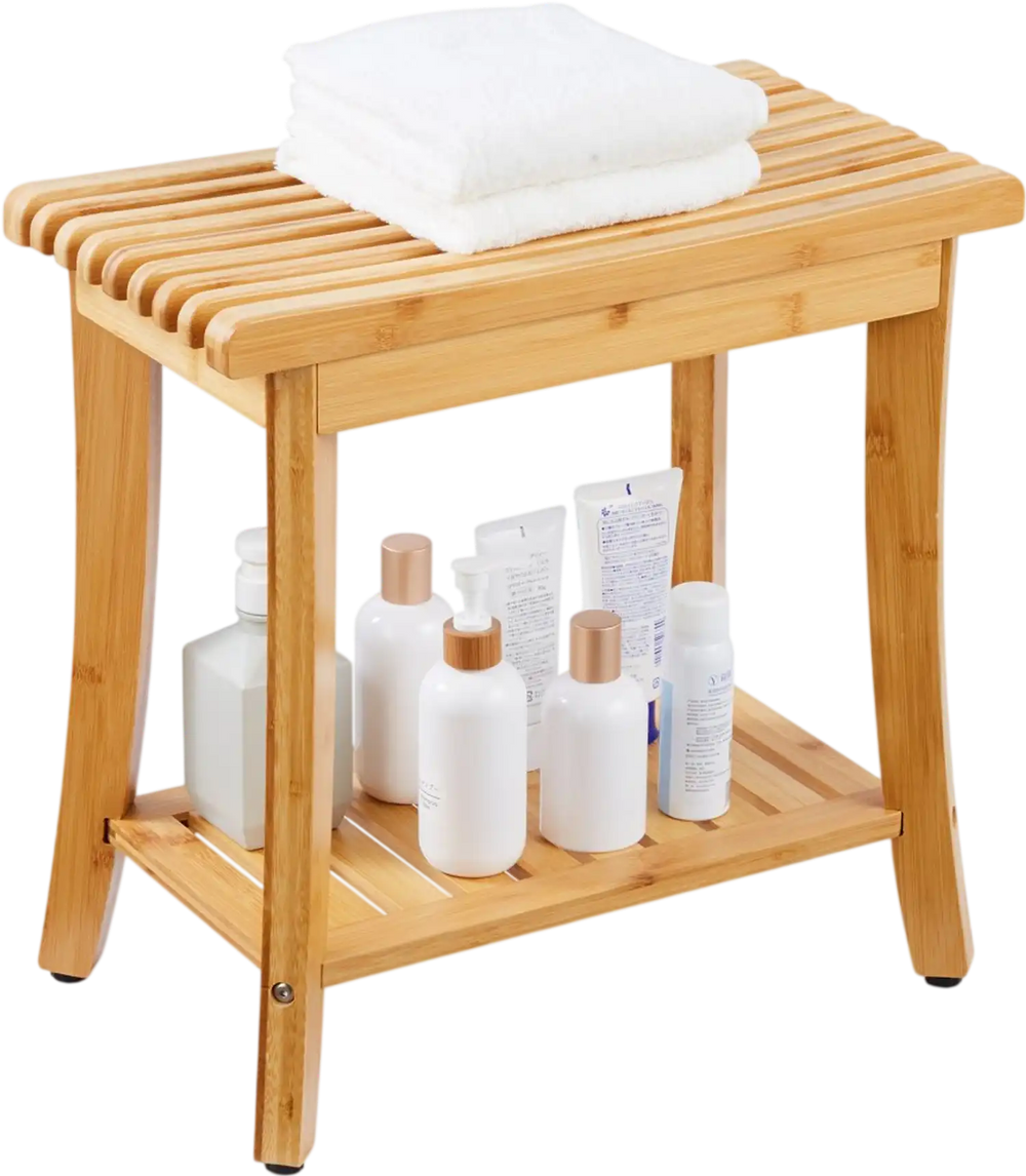 VEVOR Bamboo Shower Bench, 19.1 x 11.3 x 18.3 in, Waterproof Shower Stool Chair with Storage Shelf, 330lbs Load Capacity Spa Bath Seat Organizer, for Adults Seniors Women Elderly Indoor Outdoor