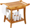 VEVOR Teak Shower Bench, 22 x 14.4 x 18.5 in, Waterproof Wood Shower Stool with Storage Shelf Handle Non-Slip Feet, 300 lbs Maximum Load Capacity Shower Chair Seat, for Bathroom Indoor and Outdoor Use
