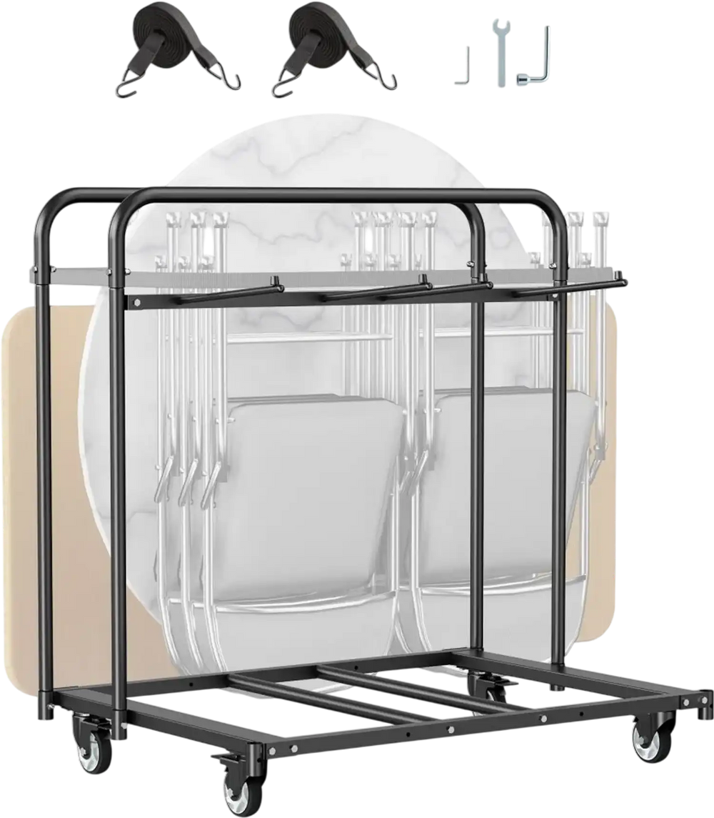 VEVOR Folding Chair Rack, 400 LBS Capacity, Heavy-duty Chair Cart for 5 Tables+14 Chairs, Chair Storage Dolly Chair Holder w/ Swivel Casters and Locking Wheels,for Party Event,Hotel, Matte Black