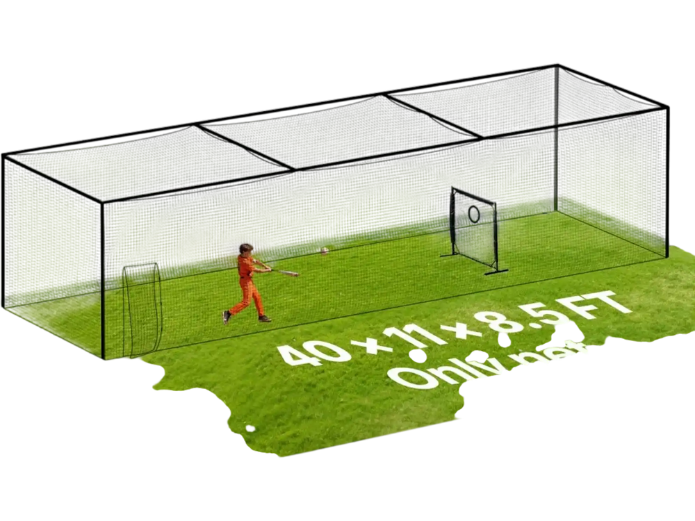 VEVOR Baseball Batting Cage, 40 x 11 x 8.5 FT Freestanding Hitting Net, for Indoor & Outdoor Practice, 30-Ply Knotted HDPE Netting with Carabiner Hooks, Baseball Practice Net for Backyard, Net Only