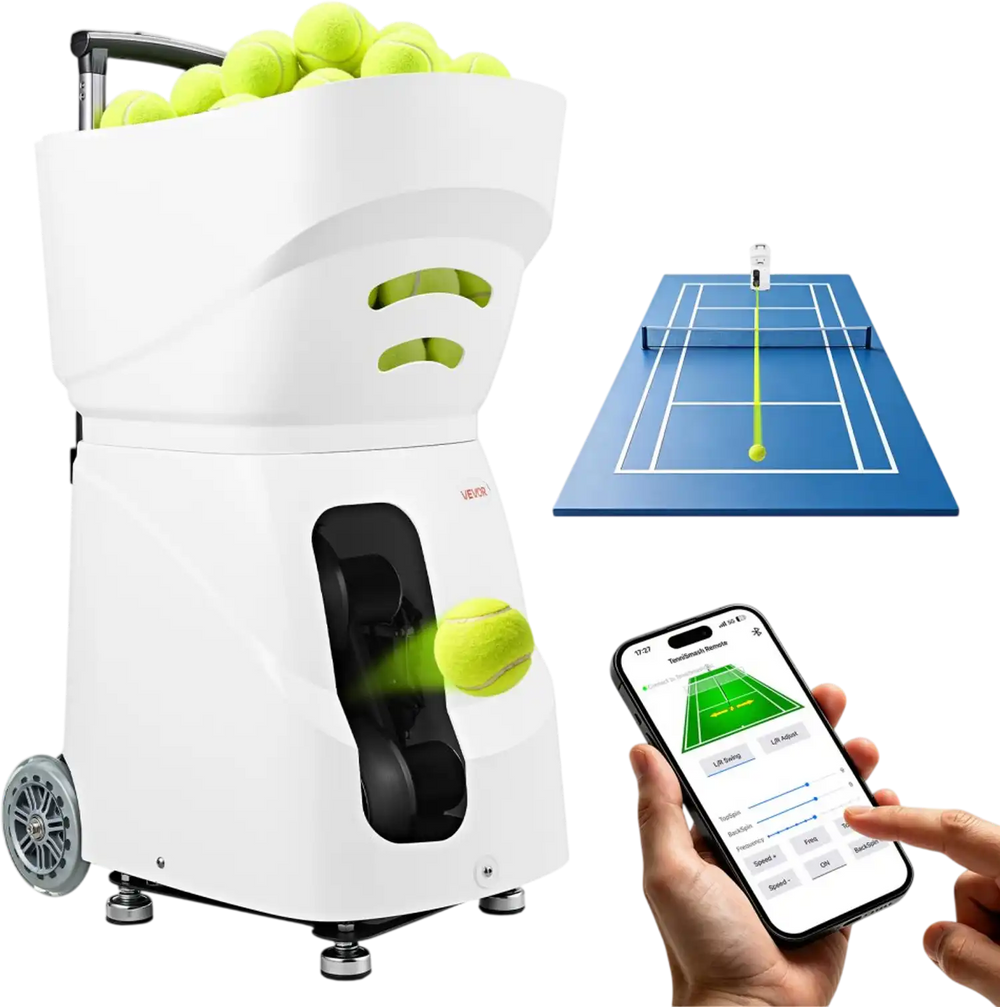 VEVOR Tennis Ball Machine,4H Runtimeand110 Ball Capacity Auto Ball Launcher, for Beginners and Pro Practice Training, with App Remote Control, Spin Control, 2 Training Modes, and Speeds up to 75MPH
