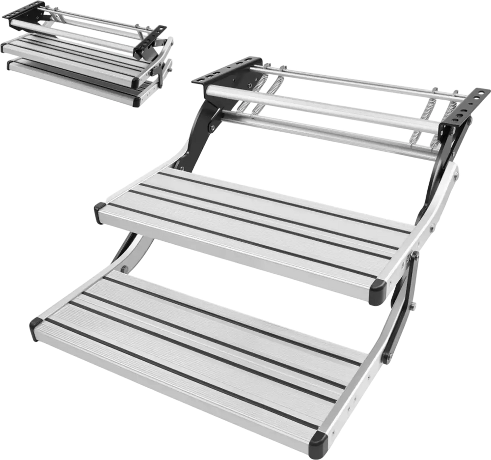 VEVOR RV Steps, 2-Step, 440 lbs Load Capacity, Manual Retractable RV Stairs, Telescopic Folding Aluminum Alloy Camper Steps, Steel Frame Non-Slip Entry Stairs for Camper Van Motorhome Travel Trailer