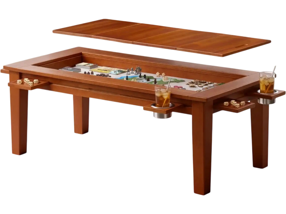 VEVOR Board Game Table 2-in-1 Gaming and Dining Table 47.2 x 23.6 x 17.7 in, Roomy for 4 Players, with Removable Tabletop, Leather Gaming Mat, 4 Cup Holders & Sliding Trays, 300LBS Solid Wood Support