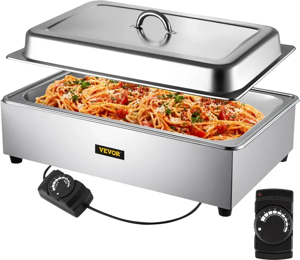 VEVOR Commercial Food Warmer, Full-Size 1 Pot Steam Table with Lid, 9.5 Quart Electric Soup Warmers, Grade Stainless Steel Bain Marie Buffet Equipment, Fits 21 x 13.2 Pan, 400W, for Restaurant, Sliver
