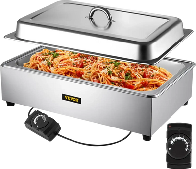 VEVOR Commercial Food Warmer, Full-Size 1 Pot Steam Table with Lid, 9.5 Quart Electric Soup Warmers, Grade Stainless Steel Bain Marie Buffet Equipment, Fits 21 x 13.2 Pan, 400W, for Restaurant, Sliver