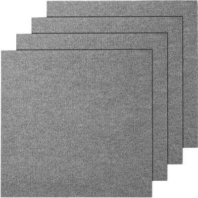 VEVOR Carpet Tiles Peel and Stick, 24” x 24” Squares Self Adhesive Carpet Floor Tile, Soft Padded Carpet Tiles, Easy Install DIY for Bedroom Living Room Indoor Outdoor (9Tiles, Light Gray)