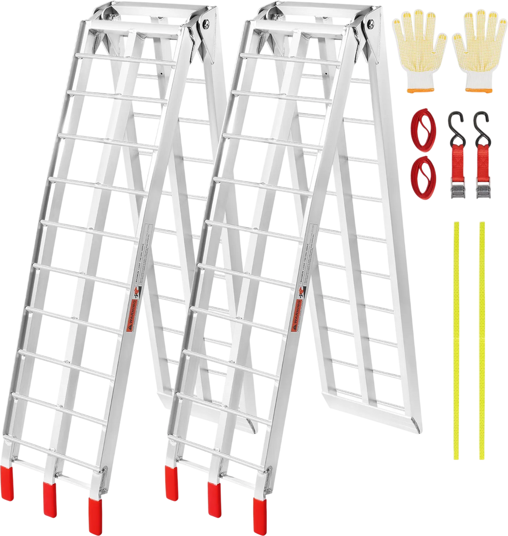 VEVOR Aluminum Ramps, 1500 lbs Folding Loading Ramps for Pickup Trucks Bed, Trailers Ramp with Load Straps for Dirt Bike, UTV, ATV, Trucks, Lawn Mowers, Snowblower, Cargo Trailer, 89"L x 12"W, 2 Pcs