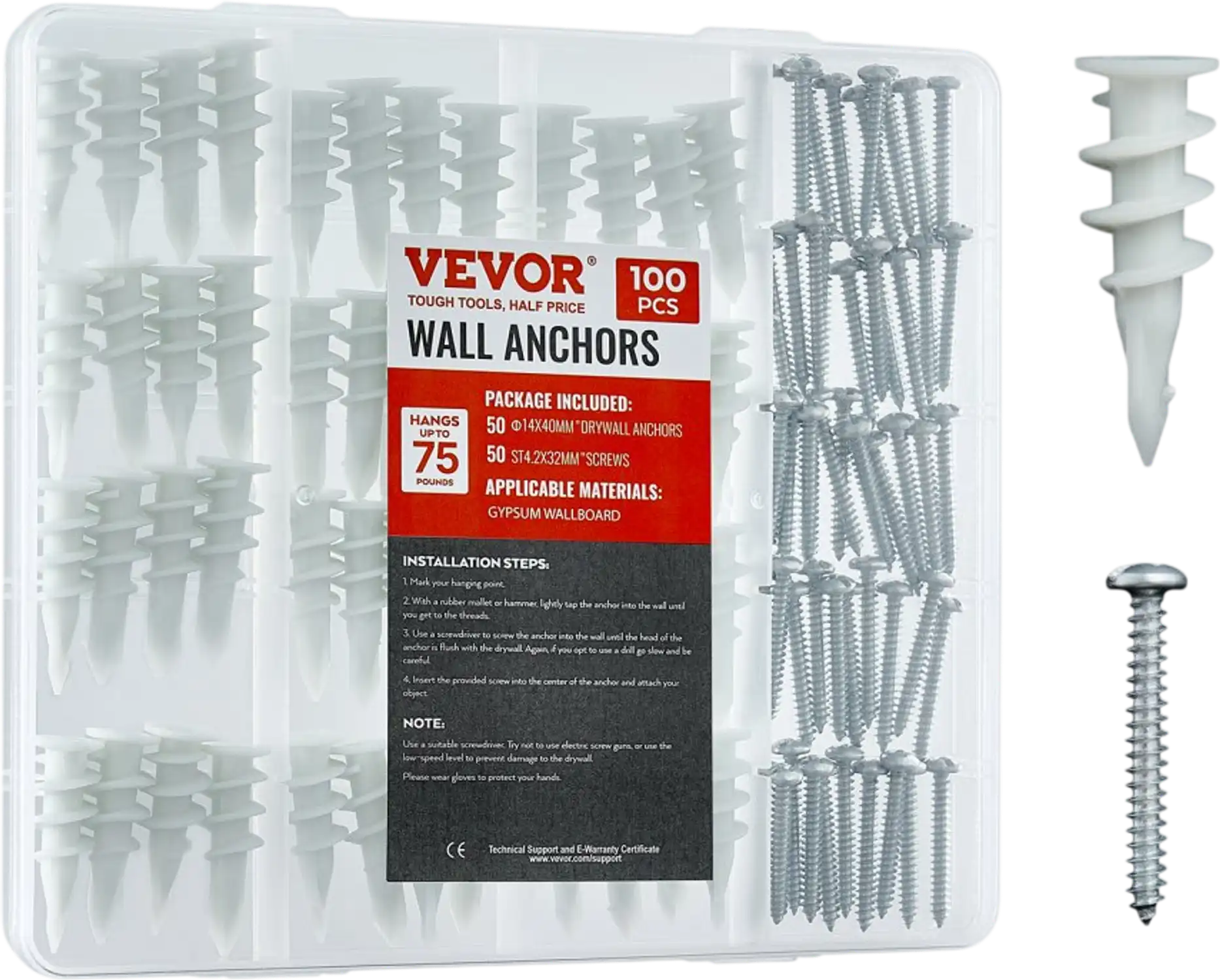 Vevor Drywall Anchors Self-Drilling 100-Pc Kit New