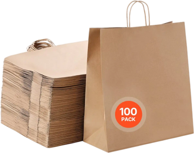 Vevor Paper Bags Kraft Paper Bags with Handles 100 pcs 18 x 7 x 19