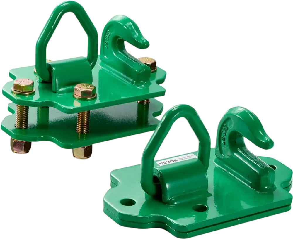 VEVOR 3/8" Tractor Bucket Hooks with Tie Down Ring, Grade 70 Forged Steel 2 Pack Bolt-On Grab Hook with Back Plates Work Well for Tractor Bucket RV UTV Truck Maximum Break Strength 15,000 lbs, Green