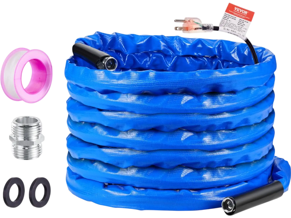 VEVOR 50ft Heated Water Hose for RV, Heated Drinking Water Hose with Corrugated Cover Antifreeze to -45°F, Automatic Self-regulating, 5/8" I.D. with 3/4" GHT Adapter, Lead and BPA Free