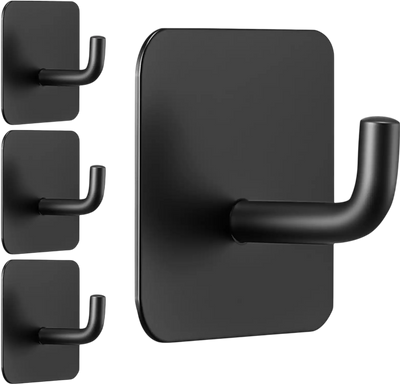 Vevor Adhesive Hooks Heavy-Duty 4-Pack Matte Black Stainless Steel Wall Hanger New